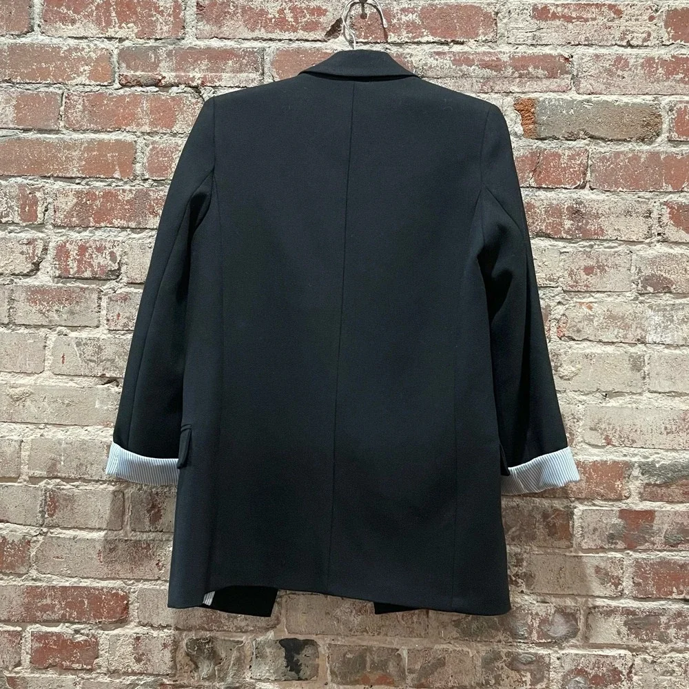 NEW‎ Zara Printed Cuff Blazer in Black Size XS
